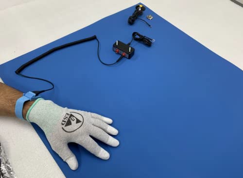 ESD-Dissipative Mat Kit - Heat Resistant, Two Layer Natural Rubber - with a Wrist Strap, Grounding Cable, and Dual Bench Grounding (2ft x 4ft, Royal Blue)