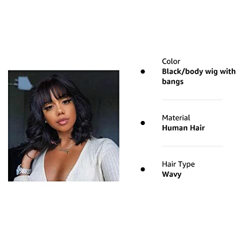 Beafay Short Bob Wigs With Bangs Body Wave Human Hair Wig With Bangs Brazilian Virgin Human Hair None Lace Front Wigs With Bangs 130% Density Machine Made Wigs For Black Women 12 Inch?-¡­ #TOP6