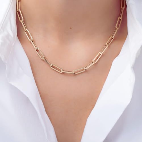 Italian 14K Solid Yellow Gold Paperclip Chain Necklace for Men & Women with Lobster Claw Clasp Italian 14K Real Gold Jewelry (2MM-4MM)2