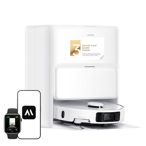 Mova Robot aspirateur P50 Ultra avec serpillère Flexible, Puissance d'aspiration 19 000 Pa, Nettoyage des Coins aux Bords, Nettoyage Automatique de la serpillère et de la Plaque de Lavage à 75 °C