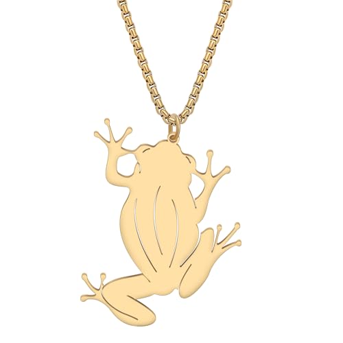 RAIDIN Collier en acier inoxydable plaqué or 18K avec pendentif grenouille animal mignon Cadeaux de bijoux minimalistes pour femmes filles et les enfants (Or-045)