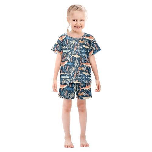 ALAZA Sharks Corals Blue Pajama Set Short Sleeve Sleepwear Soft Lounge Nightwear3