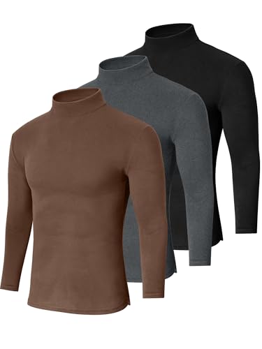 3 Pack Men Mock Turtleneck Long Sleeve Shirts Double Sided Fleece Lined Thermal Pullover Basic Undershirt Layer Top