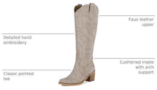 Image of ZJA Cowgirl Knee High Embroidery Pointed Toe Boots for Women