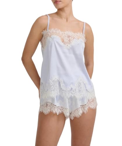 Image of ROAONOCOMO Women Lace Trim Pj Shorts Set Square Neck Coquette Tank Top Silk Satin Pajama Set Babydoll 2 Piece Shorts Outfit