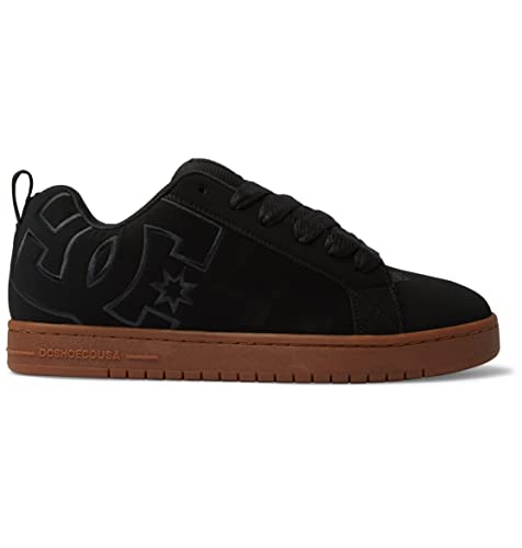 DC Men's Court Graffik Casual Skate Shoes, Black/Gum/Black, 8.5