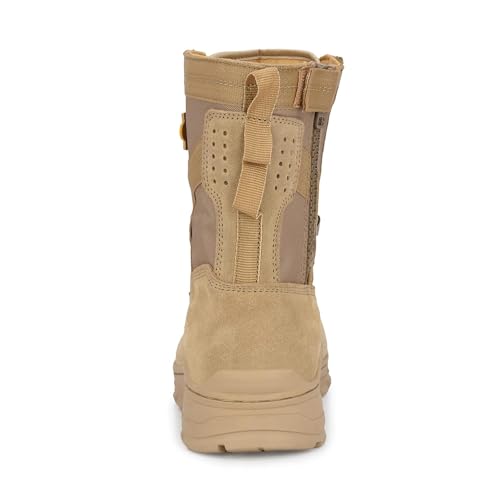 Alpha Aerolite 8.0 Suede Side Zip Leather Military & Tactical Work Boots with Side Zipper 8 Inch Combat Boots, Lightweight Comfortable Shoes, Durable & Breathable, Motorbike Boot -Beige, 6 US4