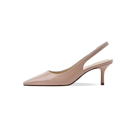 Image of Women's Kitten Heel Slingback Pointed Closed Toe Pumps Dress Shoes for Women Low Stiletto Heels for Women Comfy Dressy Heels