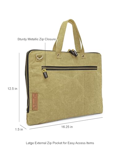 Image of The House of tara Beige Canvas Laptop MacBook Messenger Bag for Men and Women | Formal Business Slim Crossbody Sling Bag for College Purpose | Laptop Upto 15.6 Inch | Handbags with Shoulder Straps