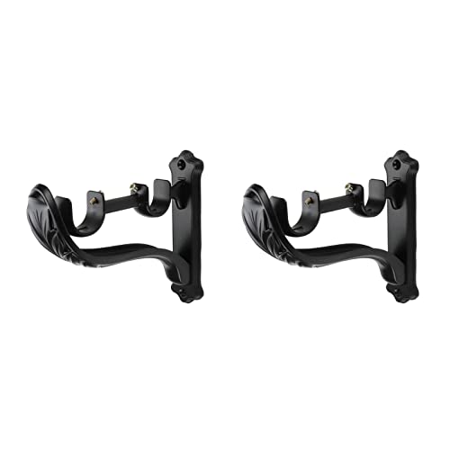Tsnamay 2Pcs Double Curtain Rod Brackets Rod Holders,Black Retro Wall Mount Brackets for Window Curtains Rod Hangers with Adjustable Screw