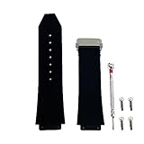 Mitekiic 25mm Rubber Watch Band Replacement Strap with Tool for Hublot Big Bang(Black Stripe-Silver Buckle)