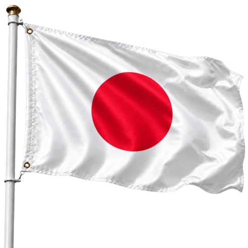 Bandera Japón 90x150cm, Bandera Japonesa con 2 Ojales de Latón, Japan flag, Bandera Copa del Mundo, Bandera de País para exterior, Material Poliéster, Resistente al viento y lluvia