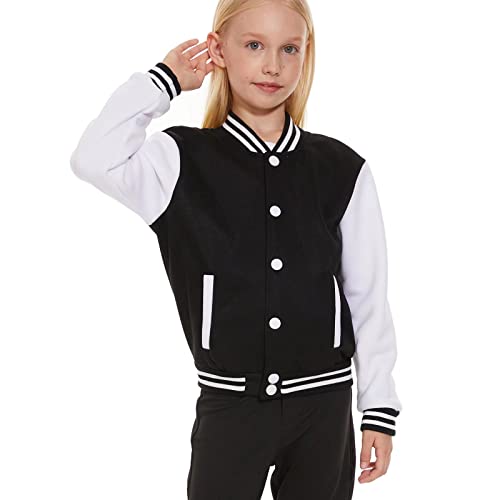 Jeecoin Girls Boys Varsity Jacket Casual Baseball Outwear Kids Basic Snap Button Tops Sweatshirts Lightweight Athletic Coat #TOP2