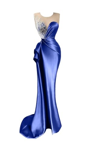 Beaded Prom Dresses for Women Deep V-Neck Mermaid Formal Dress with Slit Sexy Evening Gowns DR0344