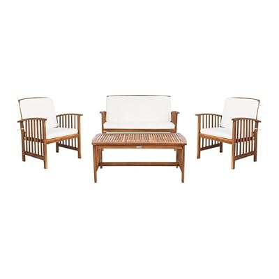 SAFAVIEH Outdoor Collection Rocklin Natural/ Beige 4-Piece Conversation Patio Set with Cushions