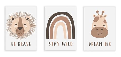 Affiches sur toile Boho Lion et girafe pour déco de chambre d'enfant