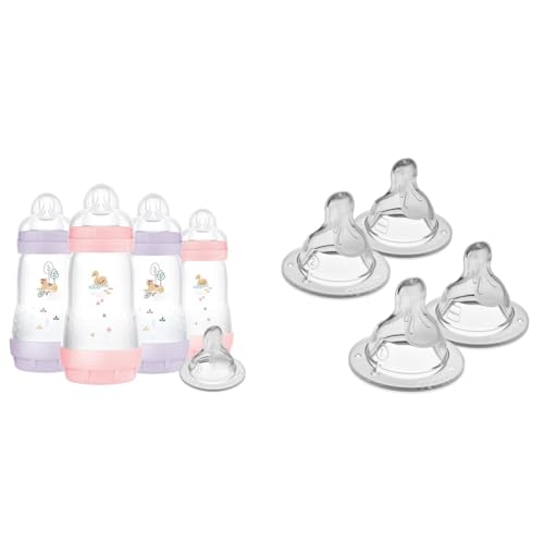 Image of 9 oz. Easy Start Matte Deco Girl 4 Pack with MAM Bottle Nipples Mixed Flow Pack Level 1 and 2, 4 Pack