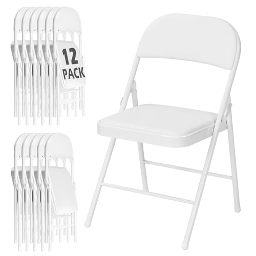 Image of 12 Pack White Folding Chairs with Padded Cushion and Metal Frame