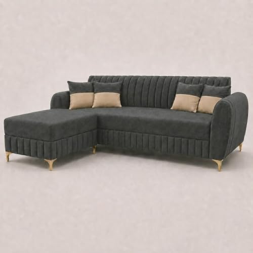 Image of CASASTYLE Signature Velour 4-Seater L-Shape Sofa Set with Movable Ottoman | Flexible LHS /RHS Layout | Boston Matte Fabric | 40D Foam + Zigzag Spring | 3-Yr Warranty (Ash Grey)