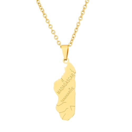 For Madagascar Stainless Steel Map Pendant Necklaces Map Jewelry Gold Color Items for Bridal Women Man Party Gifts Earrings Sets