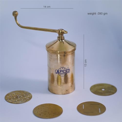 Image of APCO Classic Brass Murukku Maker Sevanazhi with 6 Free Jali for Making Snacks Like Sev, Bhujia, Chakli, Gathiya, Janthikalu, Sevia, Idiyappam, Ribbon Pakoda (390gm)