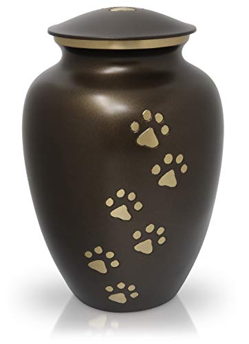 Royal Matter Paw Print Pet Cremation Urns for Dogs and Cats Ashes - Memorial Keepsake for Sympathy Gift Classic Brass Urn for Pet Ashes - 8.75? x 5.75?, Large, Rustic Bronze