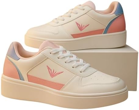 VRESHCO BlushStride – Women's White & Pink Lifestyle Sneakers (UK Footwear Size System, Adult, Women, Numeric, Medium, 7)