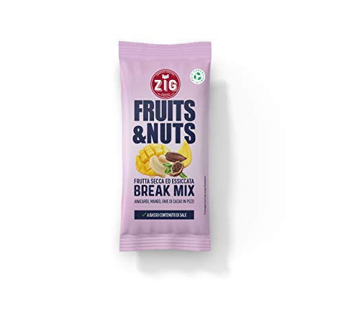 ZIG - Fruits & Nuts - Break mix 300g | Monoporzione di Anacardi, mango essiccato, fave di cacao | (10 bustine da 30g) Pack 100% compostabile