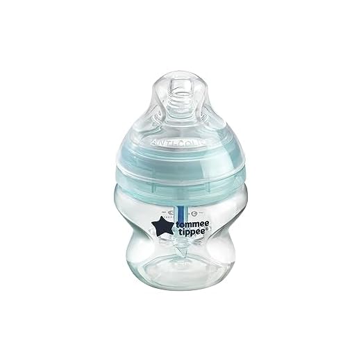 Tommee Tippee Biberón Anticólico con Tetina con Forma de Pecho y Sistema de Aireación Anticólico, 150ml, Pack de 1, Transparente (color y diseño varían)