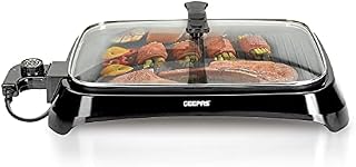Geepas 1600W Electric Barbecue Grill | 2-in-1 Grill with Hot Plate, Smokeless Indoor BBQ Electric Grill and Griddle Hot Plate with Built In Drip Tray | Adjustable Temperature | 2 Year Warranty
