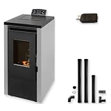 EIDER BIOMASA Estufa de Pellets VEGA 7 – 7,1 kW – Compacta – Rendimiento 94% – Hasta 175 m³ – Tolva 13 kg – Programable WiFi y Mando – Encendido Rápido – Clase A++ + Kit Tubos Ø80 mm + Módulo WiFi