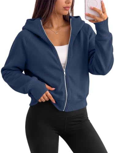 Image of Trendy Queen Womens Zip Up Hoodies Cropped Jackets Fall Clothes 2026