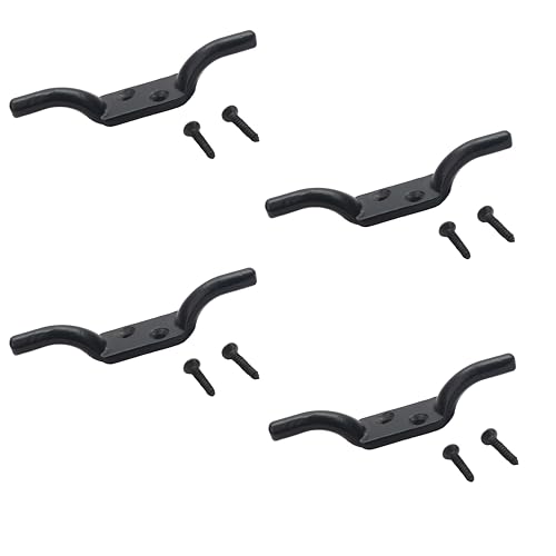 SUL Cleat Hook 100mm Heavy Duty Black Coated Rope Cord Cleat Hook, Halyard Rope Cleat hook Flagpole Trailer Rope Roman Blind Cord Hooks Cleat Hooks for Washing Line with Screws - 4 inch (4)