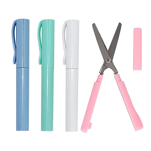 Teegxddy 4 tijeras de colores afilados, tijeras plegables con tapa de bolígrafo para el hogar, la oficina y la escuela