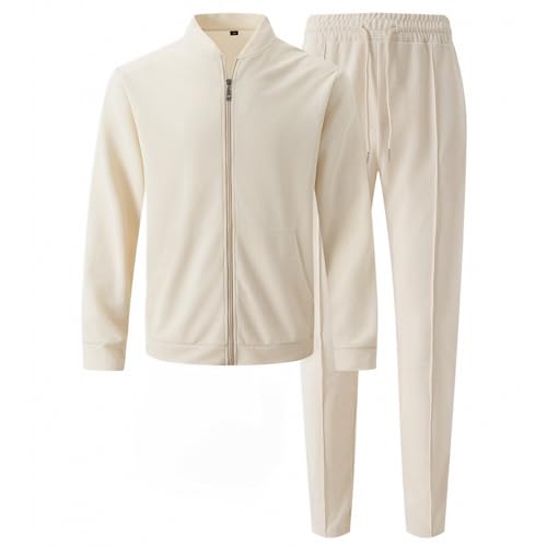 Herrenanzug für Frühling und Winter, einfarbig, langärmeliges Oberteil und Hose, warmes Sweatshirt, Sport-Hose, Set, Jungen, Anzugjacke (Khaki, XXL)