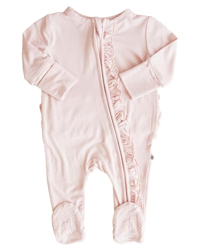 Image of Caden Lane Zippered Baby Footie Pajamas, Soft Onesie Bodysuit with Feet & Double Zipper for Easy Diaper Change, Infant, and Toddler Footed One-Piece Jumpsuit, Pale Pink, Newborn