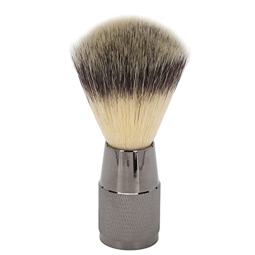 Cepillo para barba con sintético fino, cepillo de limpieza para barba, cepillo ligero para plumero de cuello para salón en casa, mango de aleación de zinc con diseño curvo para
