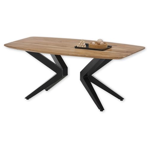 Stella Trading Bill Centro de Madera Maciza de Acacia, Moderna Mesa de salón con Estructura de Metal Negro, 110 x 45 x 60 cm