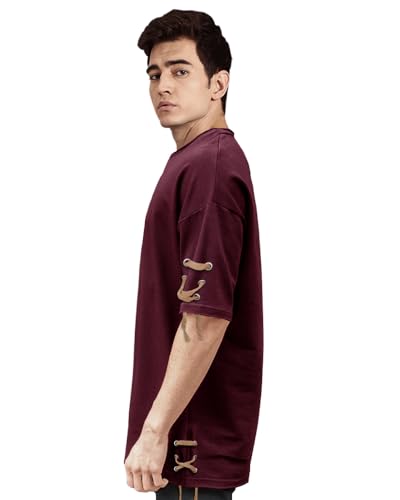Image of EYEBOGLER Mens Round Neck Oversized Elbow Sleeves Solid Tshirt