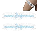 Braut Strumpfband in Blau für Hochzeit, Spitze Bein Strumpfband Dehnbare Strumpfband Brautschmuck Hochzeitsstrumpfband als Hochzeitsgeschenk, Hochzeitsdeko, Wedding, Bride (Hellblau)