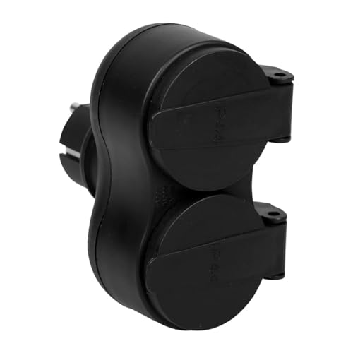 ITENSE 647925 Multiprise Électrique Murale IP44 – Fiche Biplite 2 Prises 2 x 16A – Étanche Extérieur – Sécurité Enfant – Certifiée NF – Noir