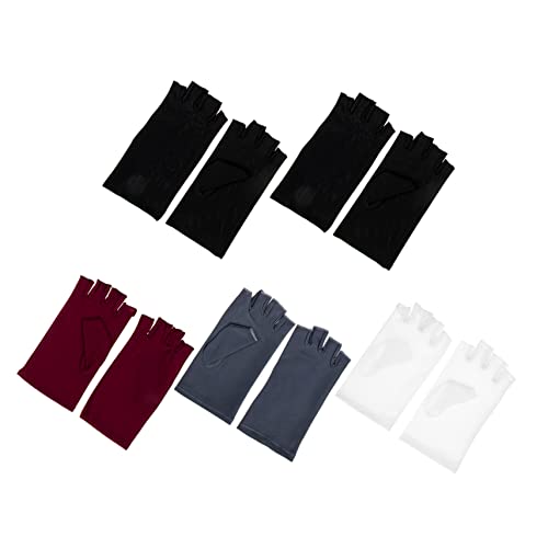 PartyKindom Sun Gloves for Women 5 Pairs Uv Protection Driving Gloves White Fingerless for Women Half Finger Design