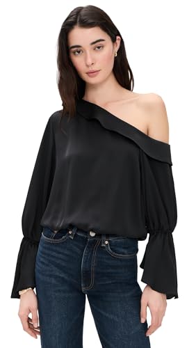 Ramy Brook Women's Sammy One-Shoulder Satin Top, Black, Small