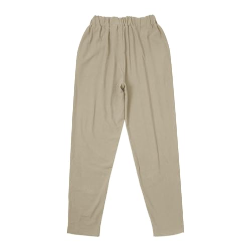 Women Casual Lightweight Elastic Waist Linen Capri Pants Hollow-Out Bottom with Pocket4