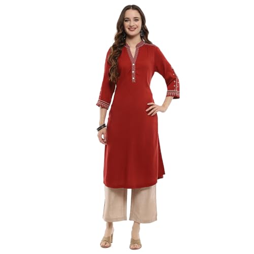 Image of BIBA Rayon Solid Regular Casual Kurtas