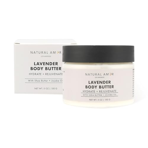 Natural Amor Lavender Body Butter with Shea Butter, Jojoba Oil – Deep Hydrating Cream for Dry Skin – Nourishing Daily Moisturizer for Women & Men – 5oz