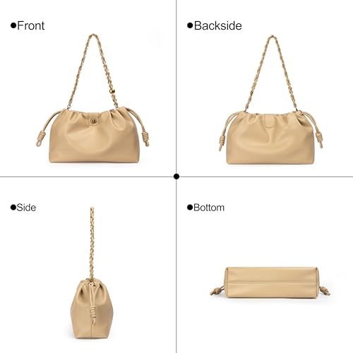 Bucket Hobo Purse for Women. Designer Drawstring Shoulder Bag with Top Chain Tote Handle and Long Crossbody Strap3