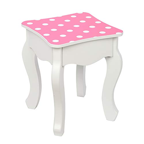 Image of Vanity Set,ShyneeMakeup Dressing Vanity Set Wooden Princess Makeup Table with Cushioned Stool,Drawer,Wooden Legs and Mirror, Make Up Dressing Play Set for Girls (Red Dots)
