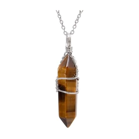 Paialco Hand Wired Natural Tiger Eye Gemstone Point Healing Chakra Pendant Necklace Cover