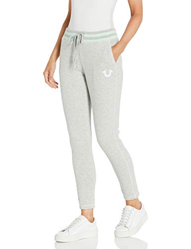 True Religion Women's Reflective Slim Fit Fleece Pant, Grey Marl, Large